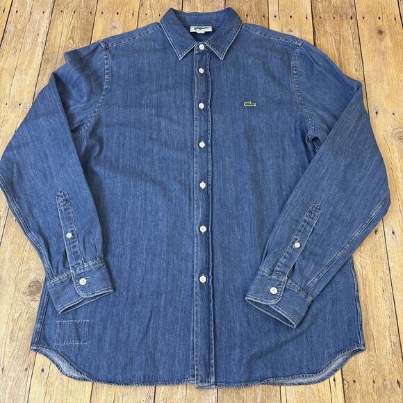 Classique Lacoste Denim Shirt Vintage Mens Size Large EUR 42 - Picture 2 of 9